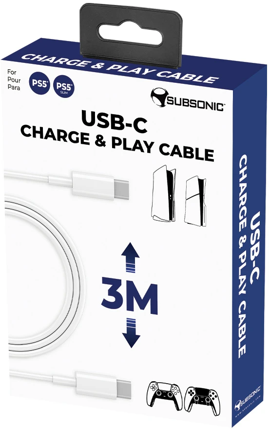 Subsonic Ikigarsinis Usb-C / Usb-C įkrovimo ir paleidimo laidas – PS5 / PS5 plonas 3 m