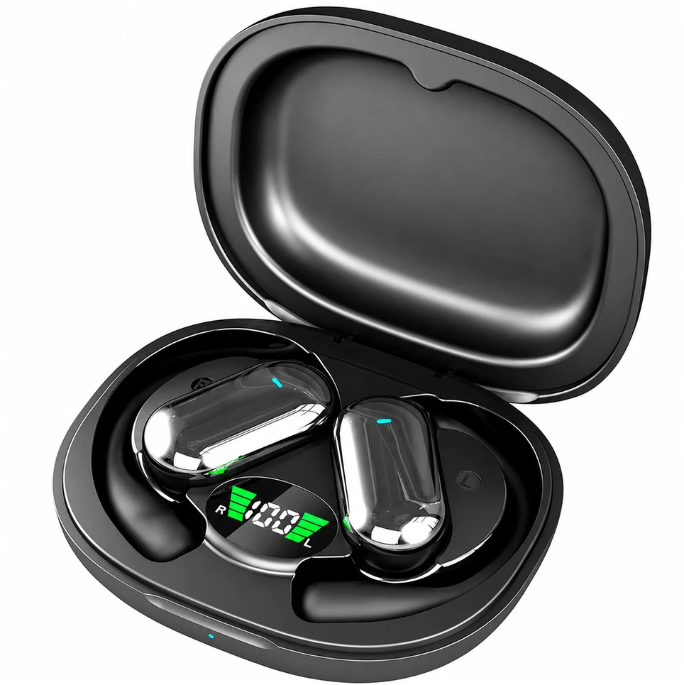 Słuchawki Belaidės „Bluetooth“ ausinės su išorine baterija, dėklas su dirbtiniu intelektu ir vertėju, juodas