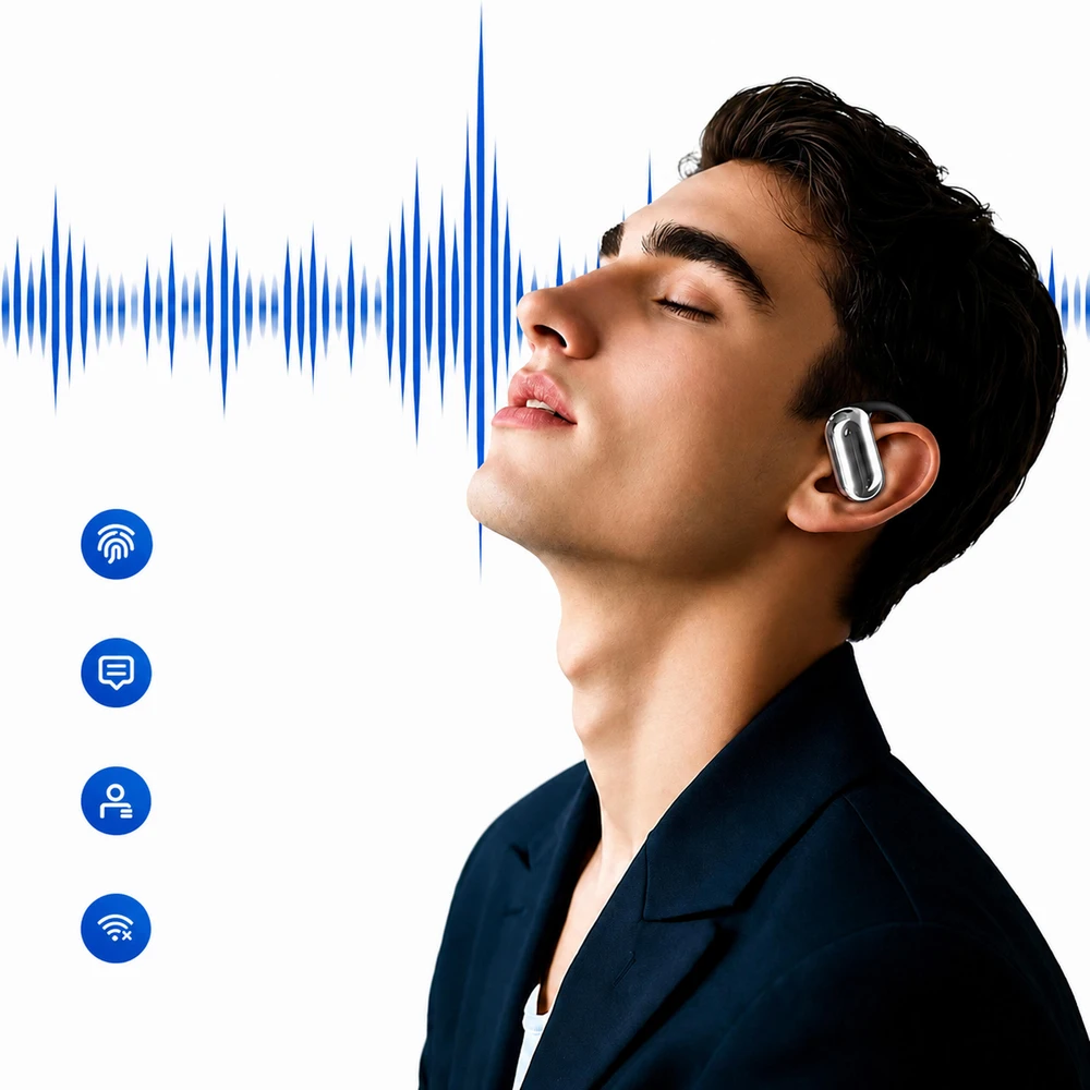 Słuchawki Belaidės „Bluetooth“ ausinės su išorine baterija, dėklas su dirbtiniu intelektu ir vertėju, juodas