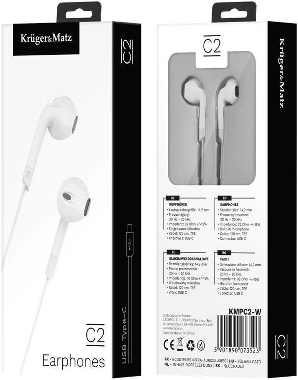 Kruger & Matz C2 USB-C ausinės – pakuotės vaizdas