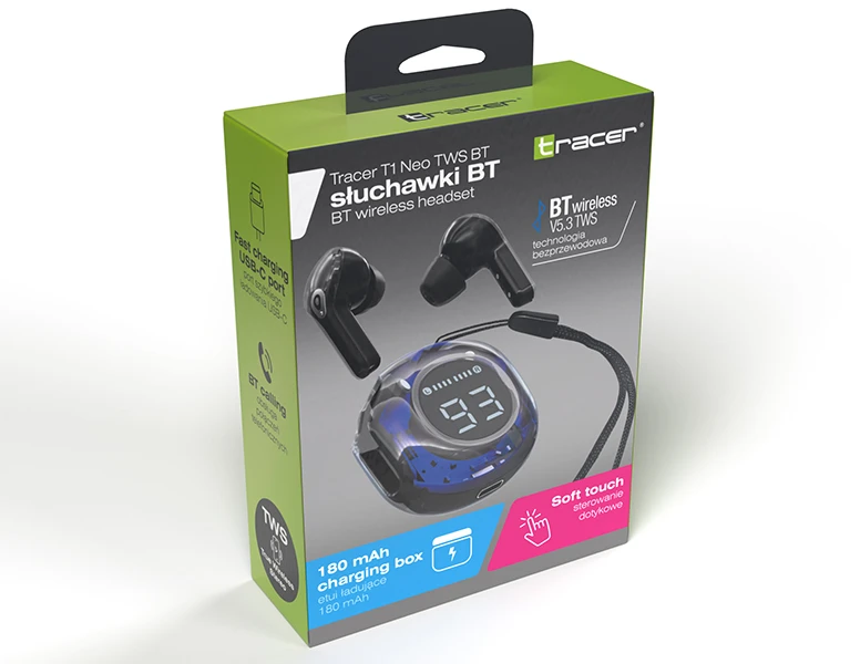 Ausinės Tracer T1 Neo TWS BT juoda
