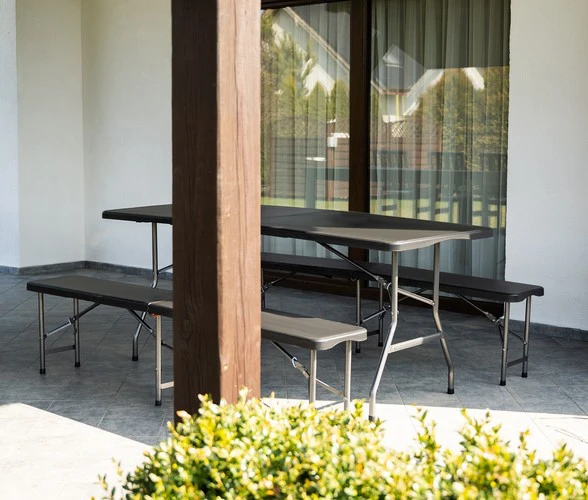 Gardlov Folding garden table 180cm + 2 benches - juodas