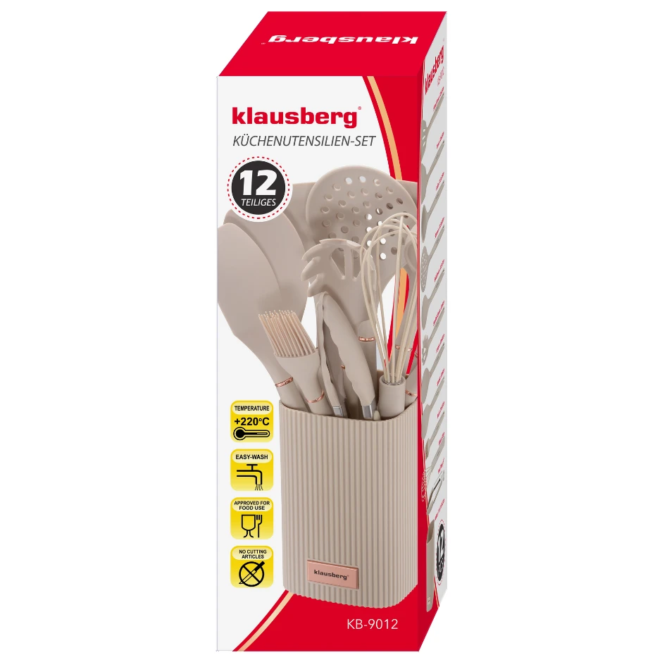 Sulčiaspaudė Rinkinys 12 dalių virtuvės įrankių rinkinys, smėlio spalvos silikonas, Klausberg kb-9012