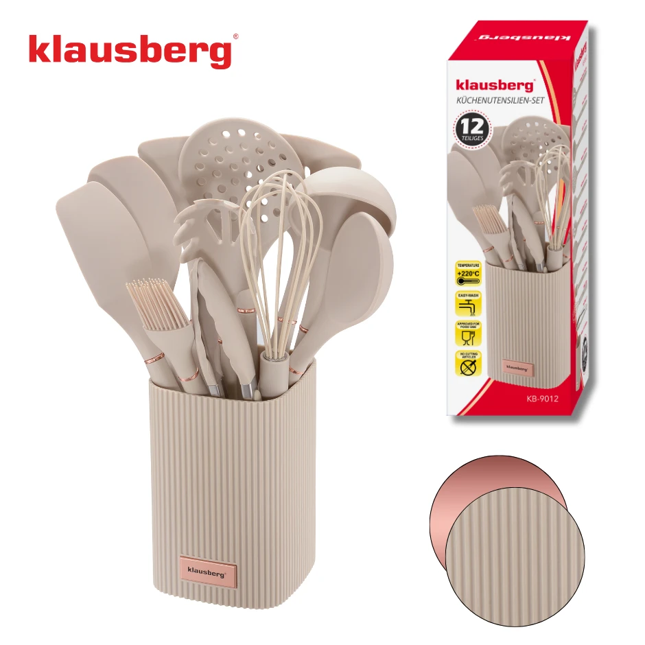 Sulčiaspaudė Rinkinys 12 dalių virtuvės įrankių rinkinys, smėlio spalvos silikonas, Klausberg kb-9012