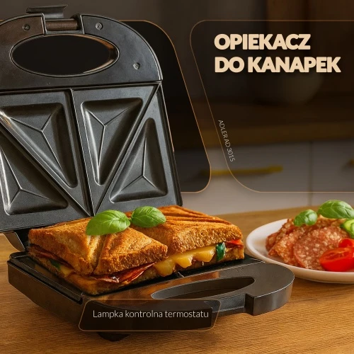 Sumuštinių keptuvas Adler | Sumuštinių keptuvė | AD 3015 | 750 W | Lentelių skaičius 1 | Kepinių skaičius 2 | Juodas