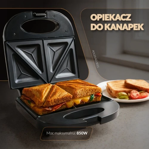 Sumuštinių keptuvas Adler | Sumuštinių keptuvė | AD 3015 | 750 W | Lentelių skaičius 1 | Kepinių skaičius 2 | Juodas