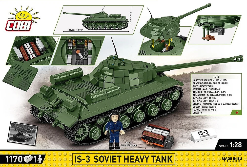 COBI IS-3 retro sunkusis tankas – konstruktorius, 1:28, 1170 det.