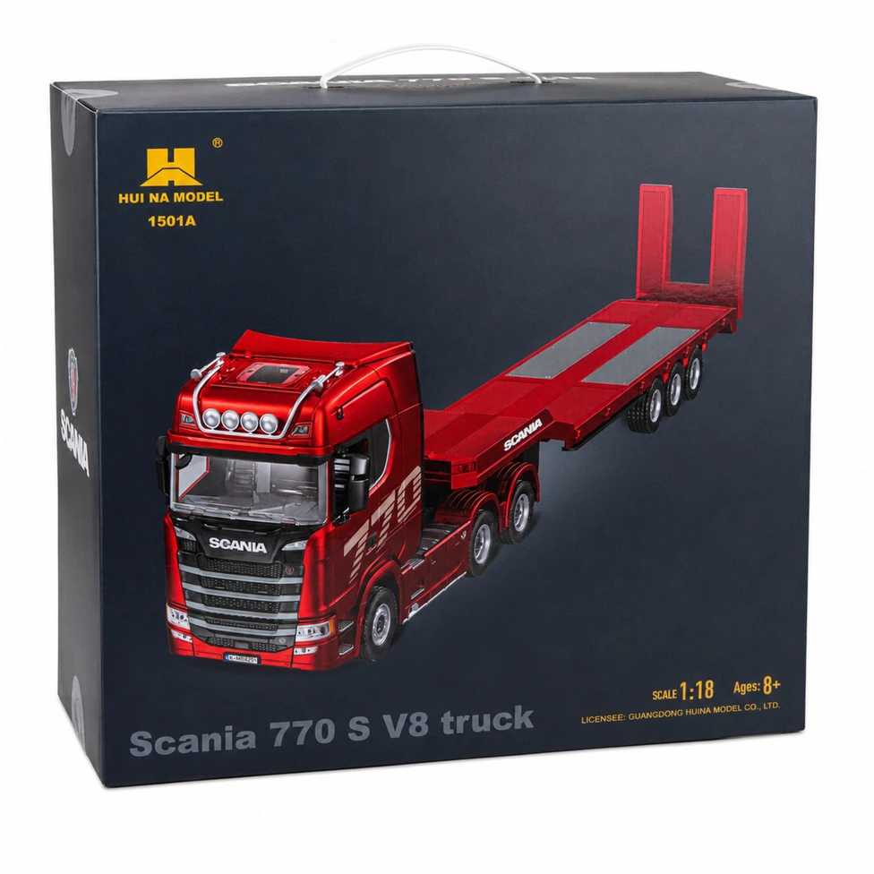 Huina RC sunkvežimis Scania 770S su priekaba, raudonas, 1:18