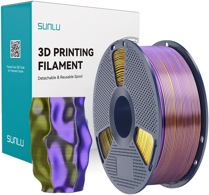 Sunlu PLA+ Silk Tri-Color Filament (Juodas, Gold, and Violetinė)