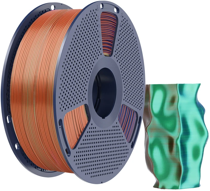 Sunlu PLA+ Silk Tri-Color Filament (oranžinis, mėlynas, and žalias)