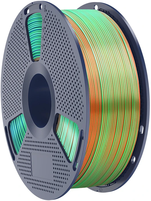 Sunlu PLA+ Silk Tri-Color Filament (oranžinis, mėlynas, and žalias)