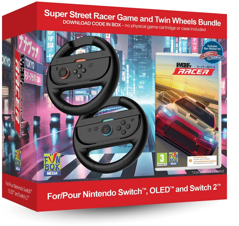 „Super Street: Racer“ žaidimas su dvigubų lenktyninių vairo ratų rinkiniu – „Nintendo Switch 2“