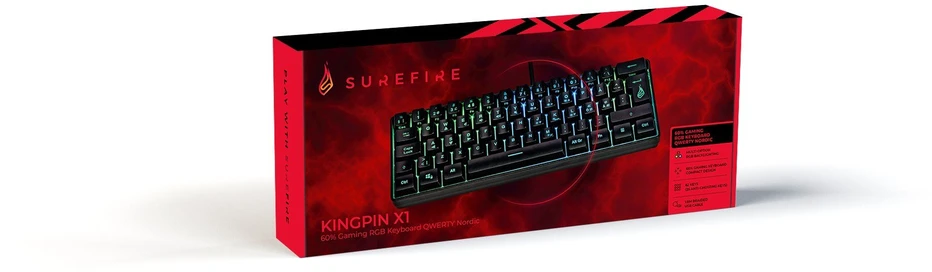 SUREFIRE - KingPin X1 60% žaidimų RGB klaviatūra QWERTY (Nors ir kitur)