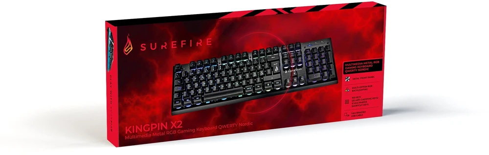 „SUREFIRE“ – „KingPin X2 Metal“ žaidimų klaviatūra RGB, QWERTY, Nordic