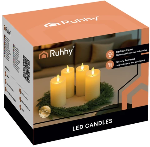 LED žvakės Ruhhy 12,5x5 cm, 4 vnt., IP20 apsauga
