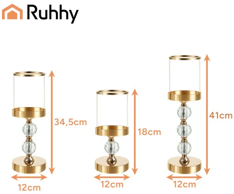 Candlestick - lantern set 3 pcs auksinis Ruhhy 26487