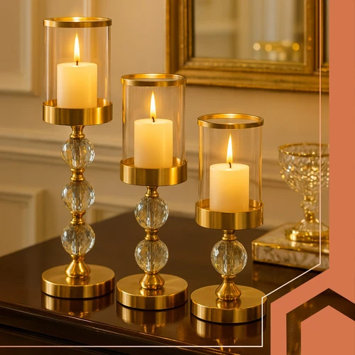 Candlestick - lantern set 3 pcs auksinis Ruhhy 26487