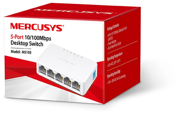 Šakotuvas „Mercusys“ | Komutatorius | MS105 | Nevaldomas | Stalinis | 10/100 Mbps (RJ-45) jungčių kiekis: 5 | Maitinimo šaltinio tipas: Išorinis