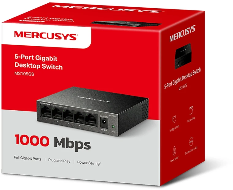 Šakotuvas „Mercusys“ | 5 prievadų gigabito stalinis komutatorius | MS105GS | Nevaldomas | Stalinis | Gigabito eternetas (varinis) jungtys kiekis: 5
