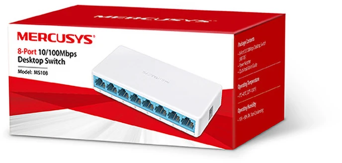 Šakotuvas TP-Link „Mercusys“ | Komutatorius | MS108 | Nevaldomas | Stalinis | 10/100 Mbps (RJ-45) jungčių kiekis: 8 | Maitinimo šaltinio tipas: Išorinis