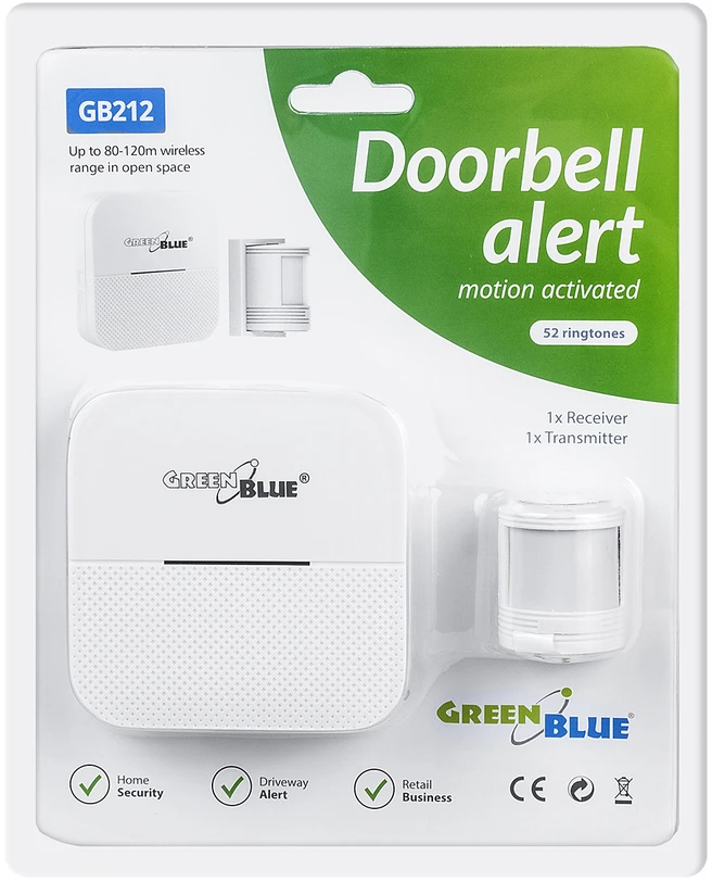 GreenBlue MACLEAN GB212 GrennBlue GB212 Bevielio įėjimo sirena, judesio jutiklis 52 baltos melodijos 230V