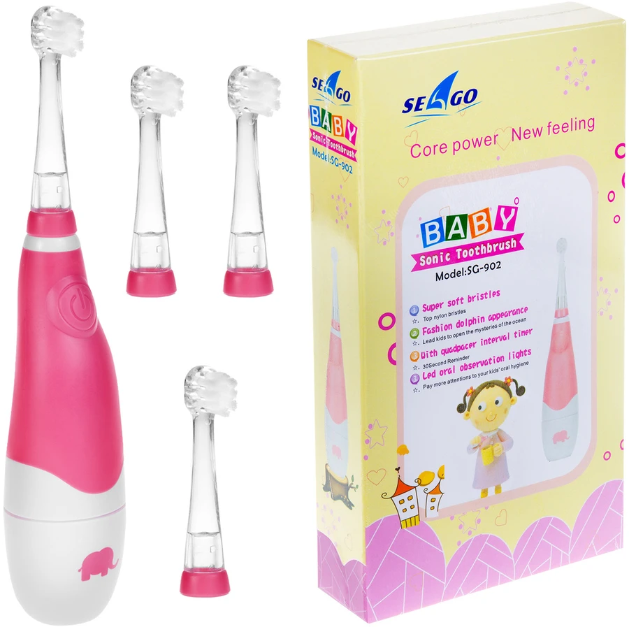 Šepetėlis SEAGO ultragarsinis dantų šepetėlis vaikams, rožinis, 1xAAA 1.5V (nepridedamas), 4 galvutės, SG-902 Rožinė