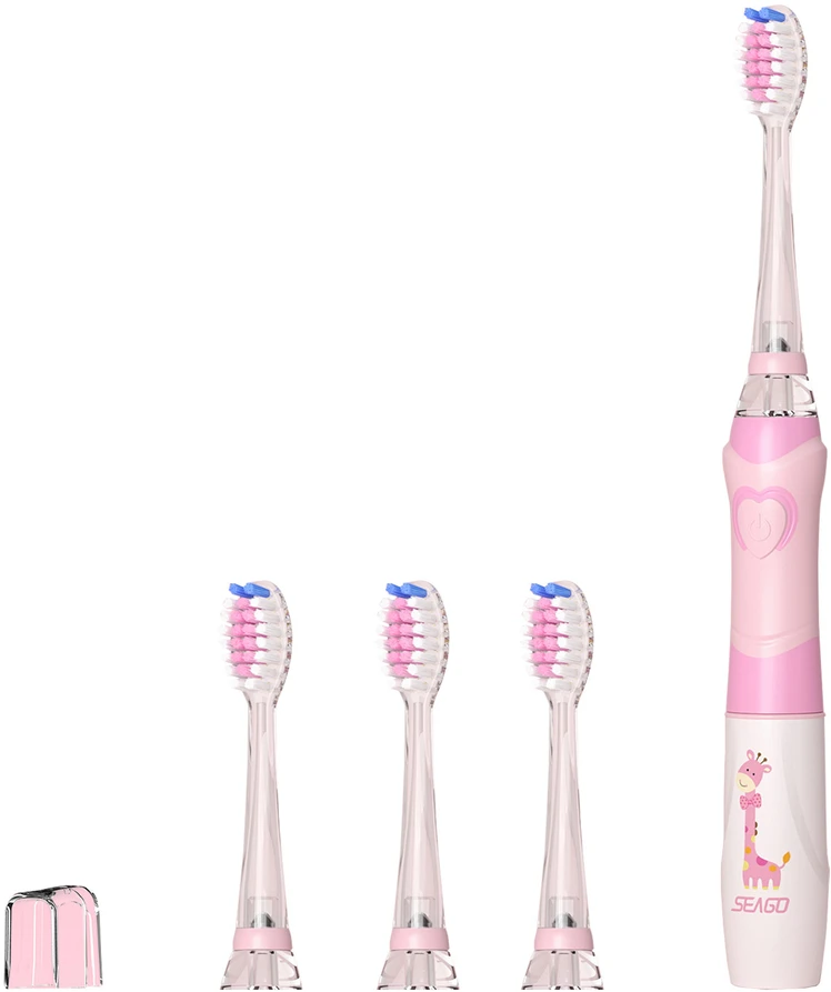 Šepetėlis SEAGO ultragarsinis dantų šepetėlis vaikams, rožinis, 1xAAA 1.5V (nepridedamas), 3 galvutės, SG-977 Rožinė
