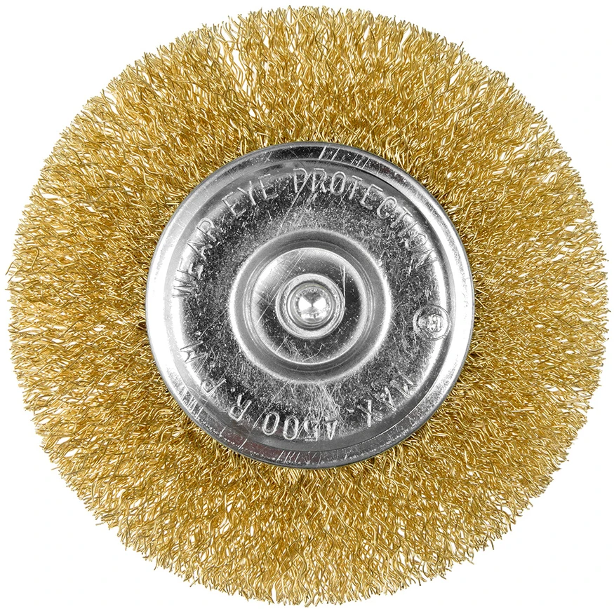 Szczotka 100 mm vielinis diskinis šepetys, gofruota viela, padengtas žalvariu, su 6 mm kotu