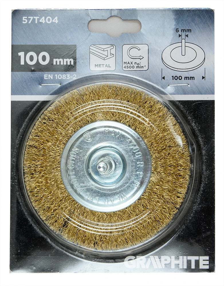 Szczotka 100 mm vielinis diskinis šepetys, gofruota viela, padengtas žalvariu, su 6 mm kotu