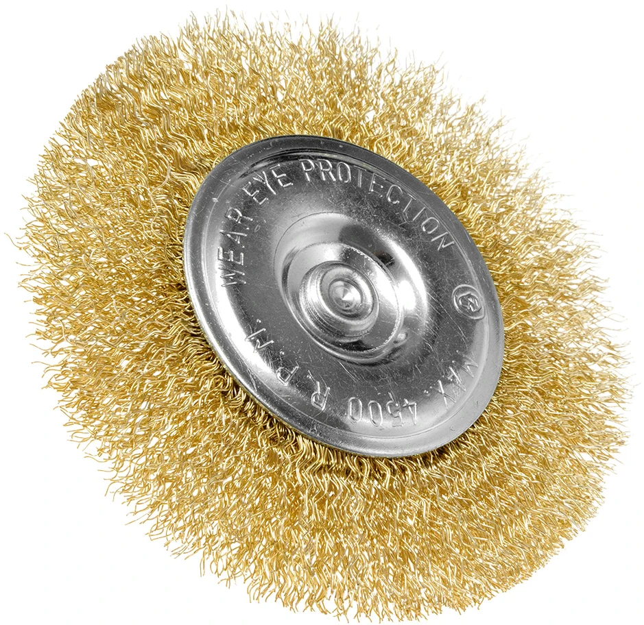 Szczotka 100 mm vielinis diskinis šepetys, gofruota viela, padengtas žalvariu, su 6 mm kotu