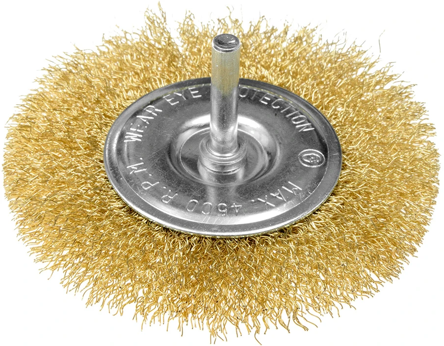 Szczotka 100 mm vielinis diskinis šepetys, gofruota viela, padengtas žalvariu, su 6 mm kotu