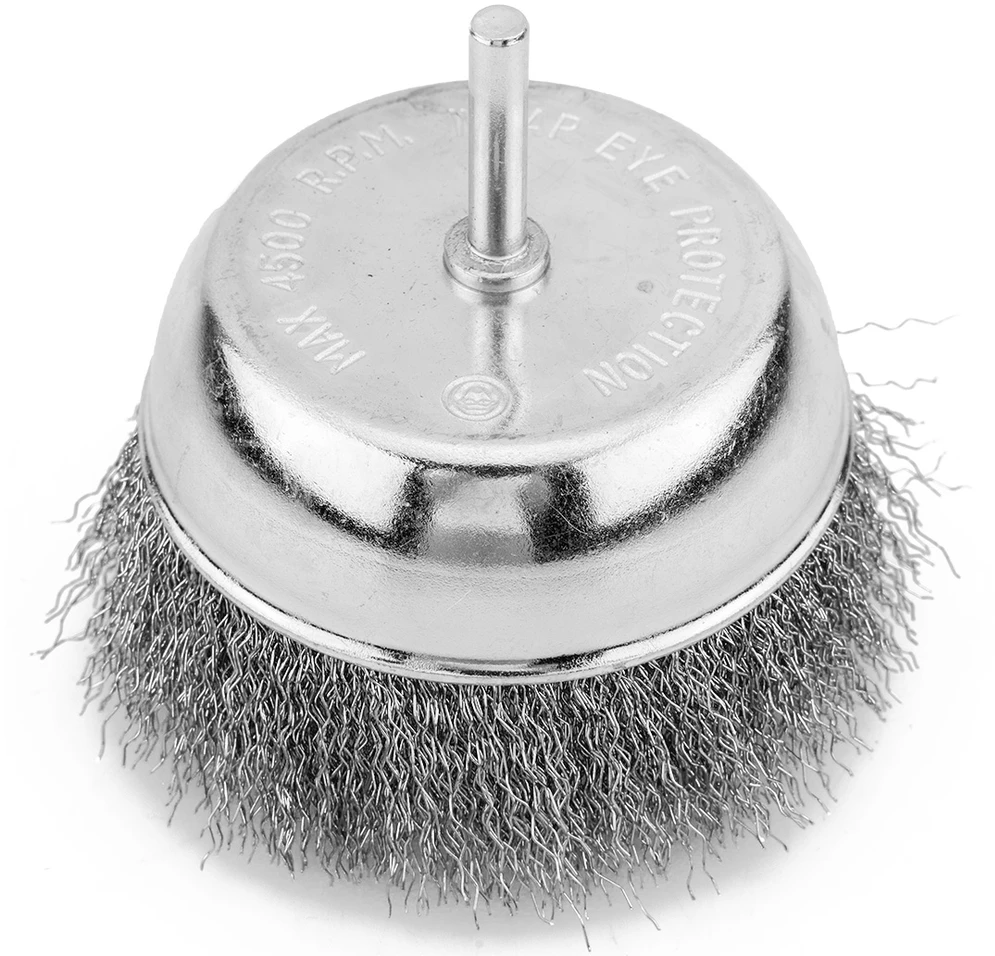 Szczotka 100 mm vielinis taurės formos šepetys, gofruota plieninė viela, su 6 mm kotu