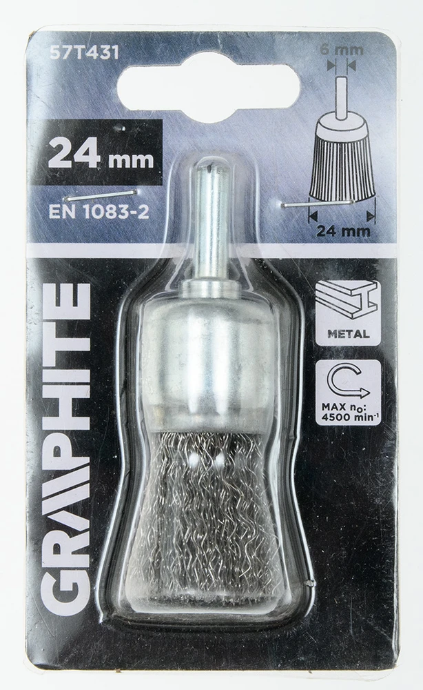 Szczotka 24 mm vielinis šepetys, gofruota plieninė viela, su 6 mm kotu