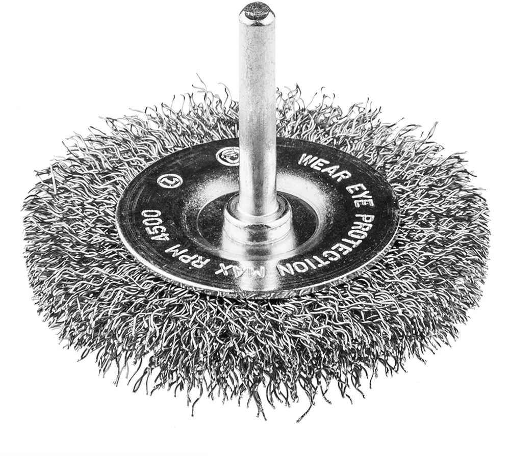 Szczotka 50 mm vielinis diskinis šepetys, gofruota viela, nerūdijantis plienas, su 6 mm kotu