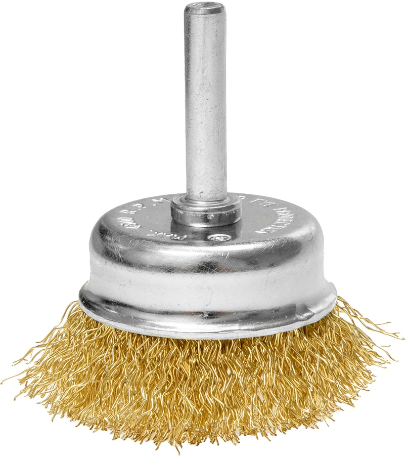 Szczotka 50 mm vielinis šepetys puodelio formos, gofruota viela, padengtas žalvariu, su 6 mm kotu