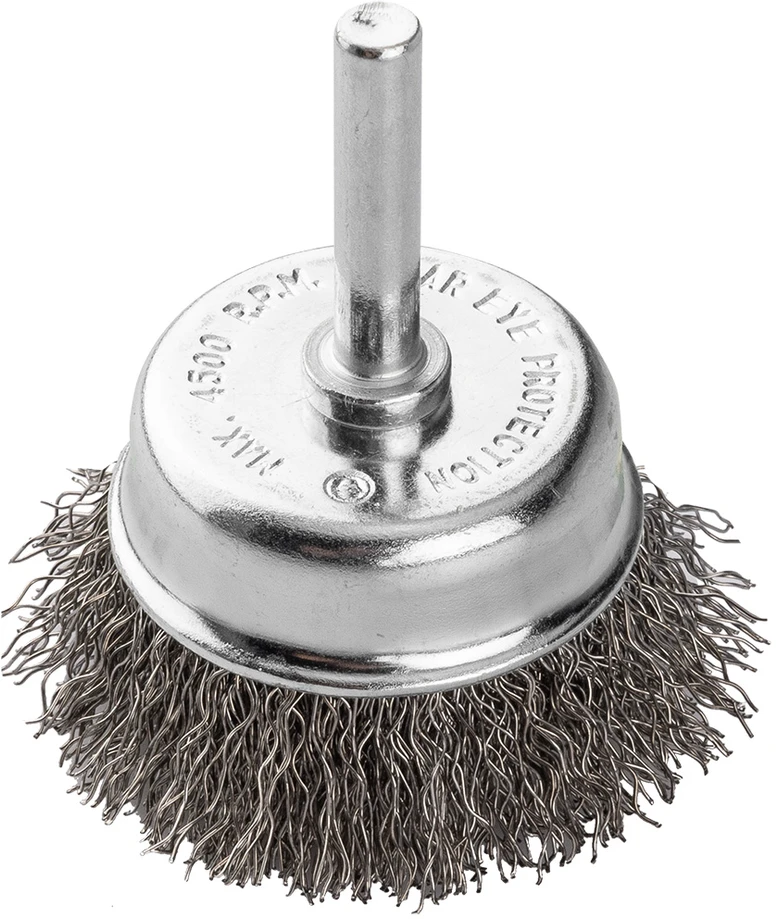 Graphite Szczotka 50 mm vielinis taurės formos šepetys, gofruota plieninė viela, su 6 mm kotu