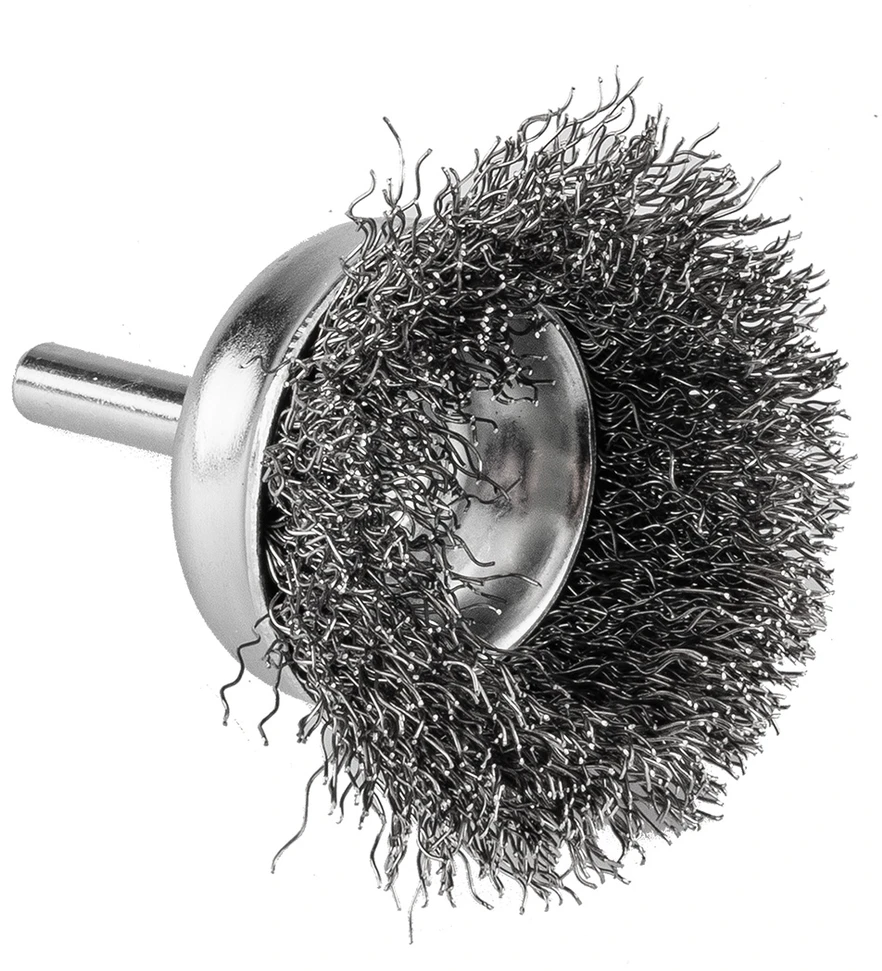 Graphite Szczotka 50 mm vielinis taurės formos šepetys, gofruota plieninė viela, su 6 mm kotu