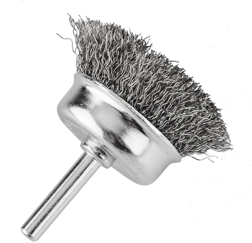 Graphite Szczotka 50 mm vielinis taurės formos šepetys, gofruota plieninė viela, su 6 mm kotu