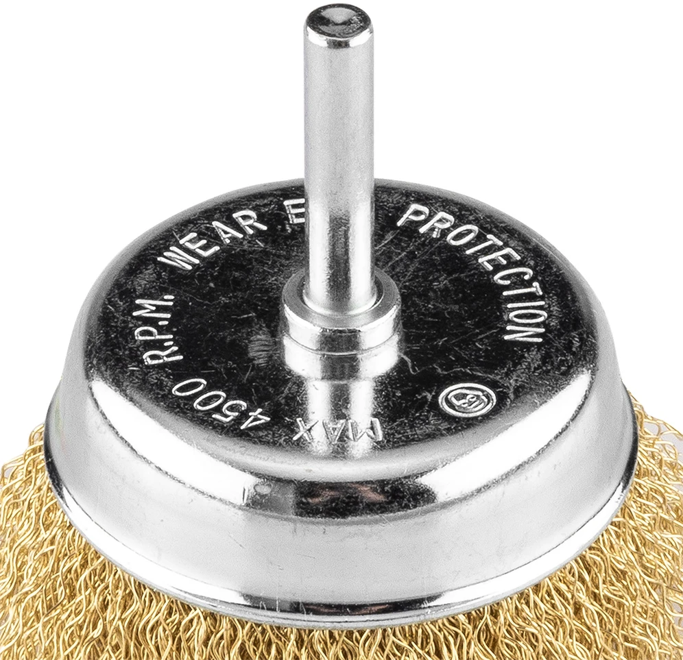 Szczotka 75 mm vielinis šepetys puodelio formos, gofruota viela, padengtas žalvariu, su 6 mm kotu