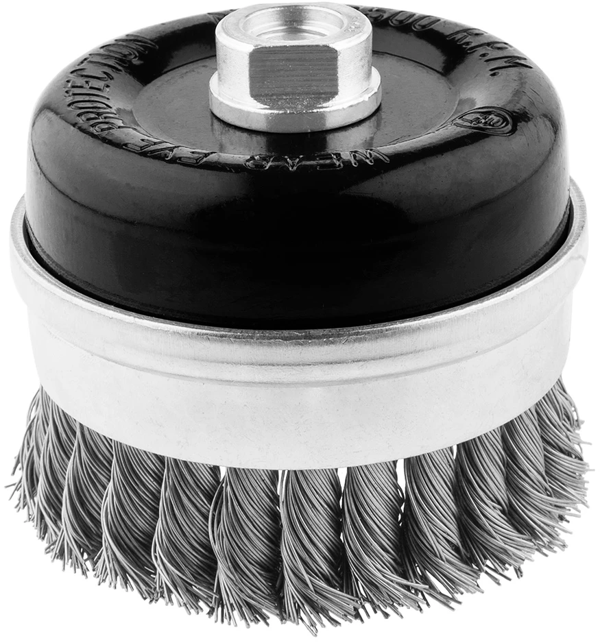 Szczotka Armatūrinis vielinis šepetys puodelio formos, 65 mm, susukta viela, INOX, M14