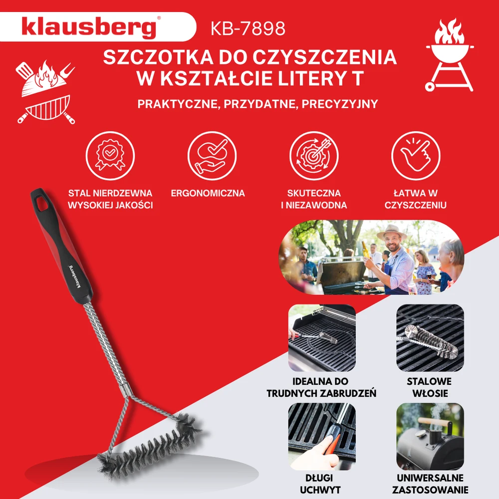 Szczotka Grilio valymo šepetys, nerūdijančio plieno, plastikine rankena, Klausberg, kb-7898