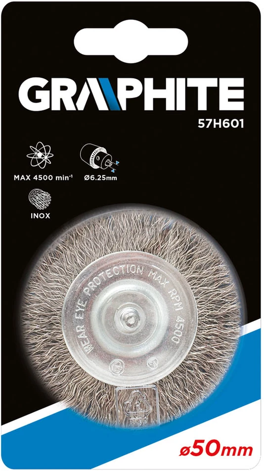 Szczotka Vielinis diskinis šepetys su velenu Graphite 50mm INOX - 57H601