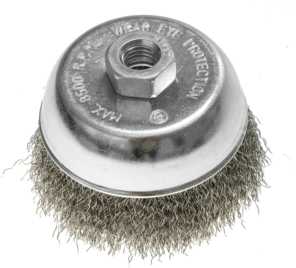 Szczotka Vielinis puodelio formos šepetys, 100 mm, gofruota plieninė viela, M14