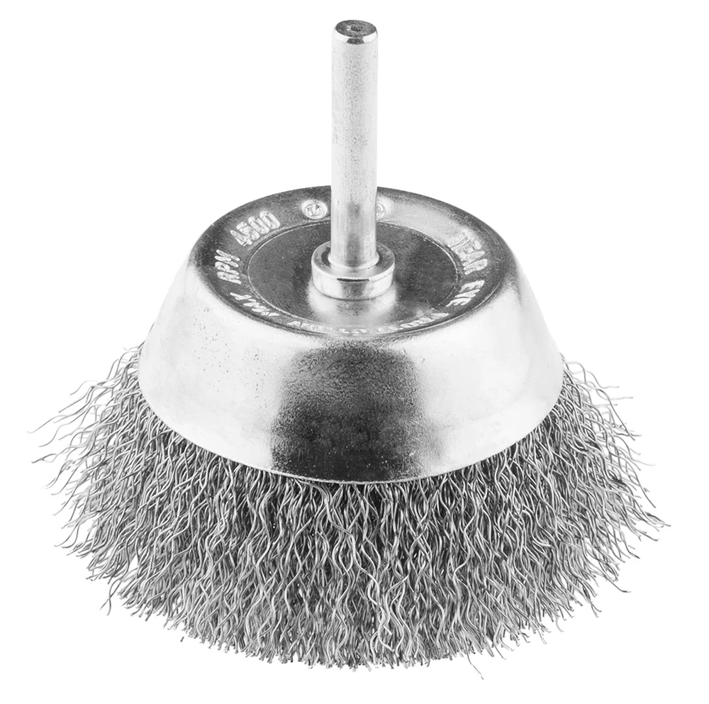 Szczotka Vielinis taurės formos šepetys, 50 mm, gofruota viela, INOX, su 6 mm kotu