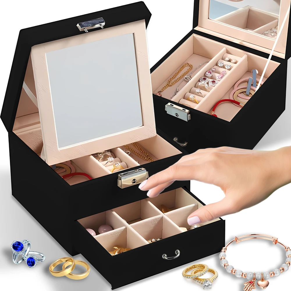 Szkatułka/ Papuošalų dėžutė, erdvus organizatorius, elegantiška komoda su veidrodžiu