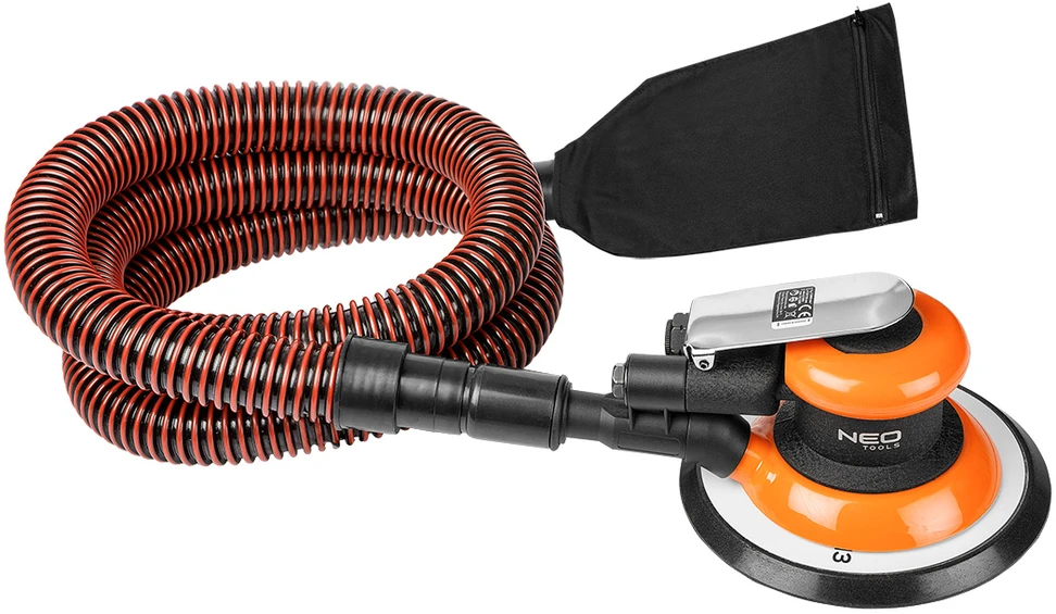 Neo Tools Šlifuoklis 150 mm pneumatinis ekscentrinis šlifuoklis, dulkių ištraukimas