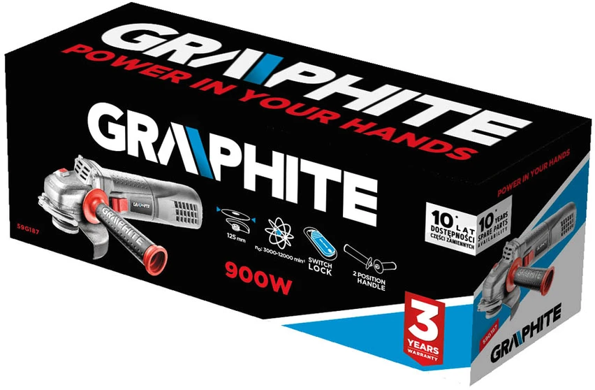 Kampinis šlifuoklis GRAPHITE 59G187 900W, 125mm, reguliuojamas greitis