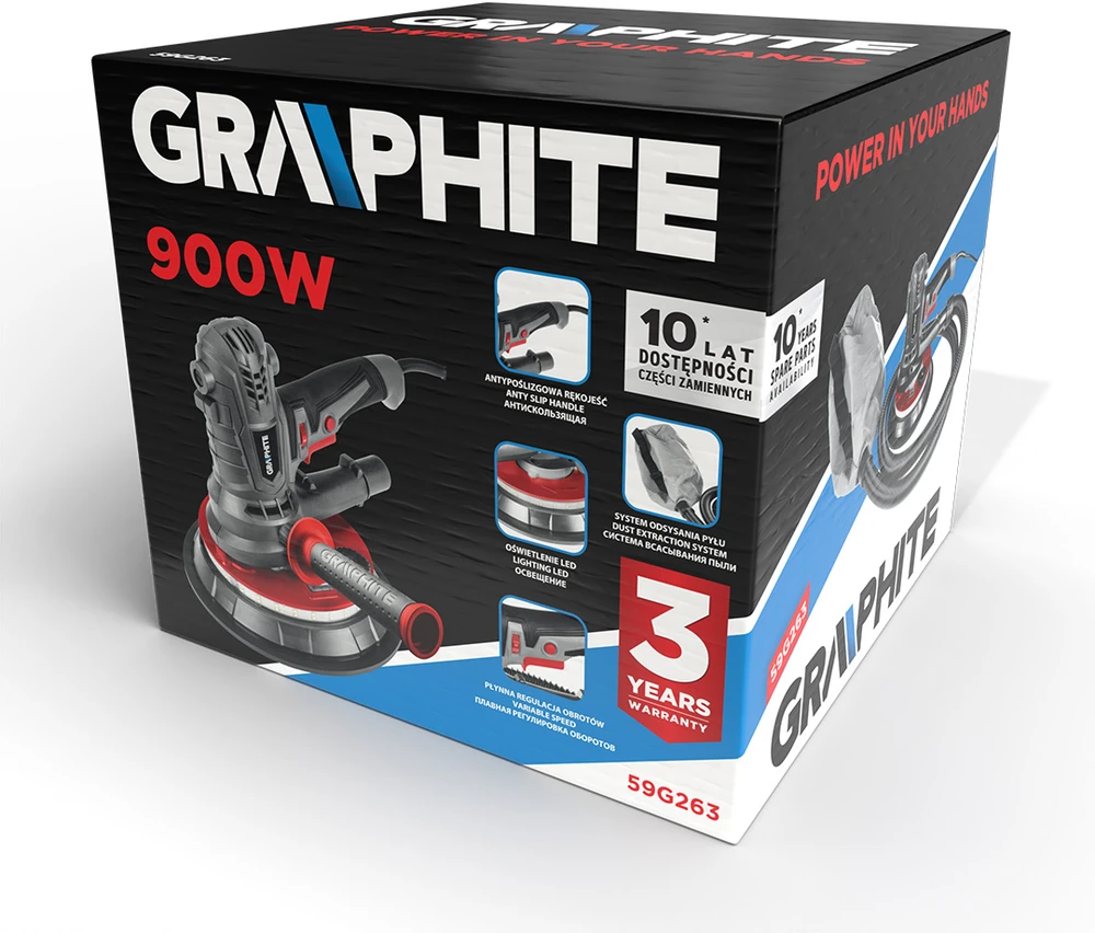 Graphite Šlifuoklis Gipso šlifuoklis 900 W, 180 mm, LED