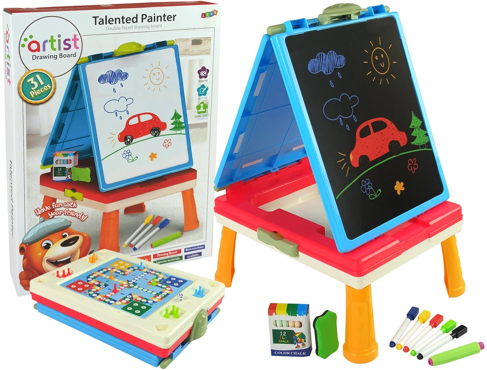 Magnetinė kreidos lenta Lean Toys Talented Painter su mėlynu žaidimų stalu