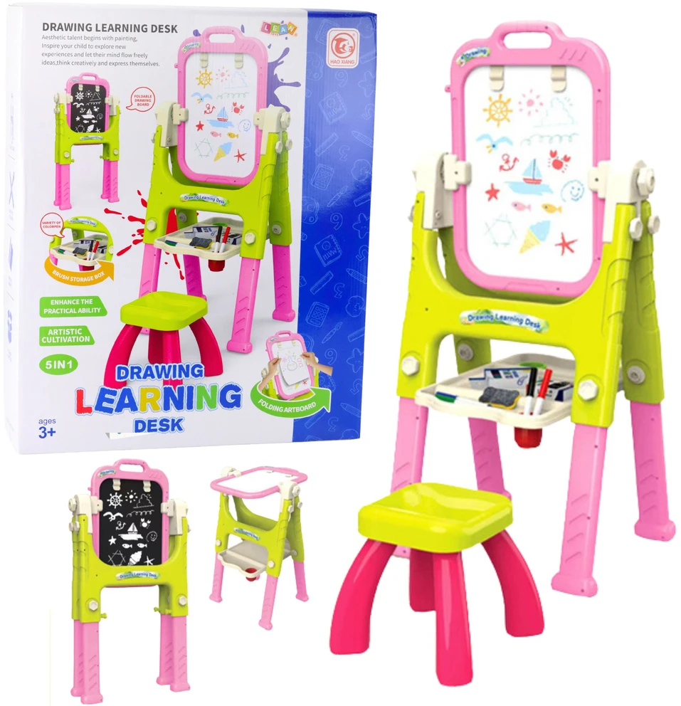 Lean Toys Daugiafunkcinis mokomasis stalas su lenta ir kėdute, 110x44x44 cm